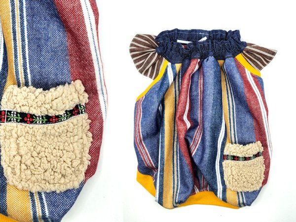 画像1: 【スモック】タテジマ！もこもこポケット（navy系）