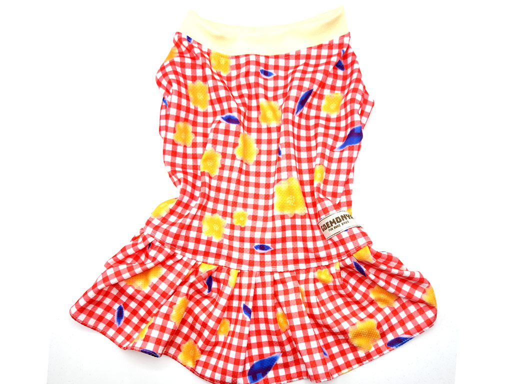【冷感クール】REDチェックのフラワーワンピ